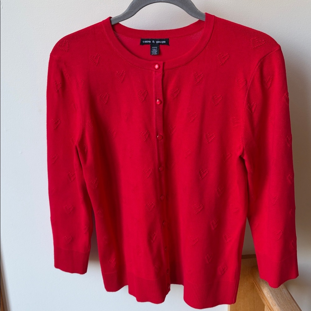 Cable & Gauge Textured Red Heart Valentine Cardigan Medium ❤️